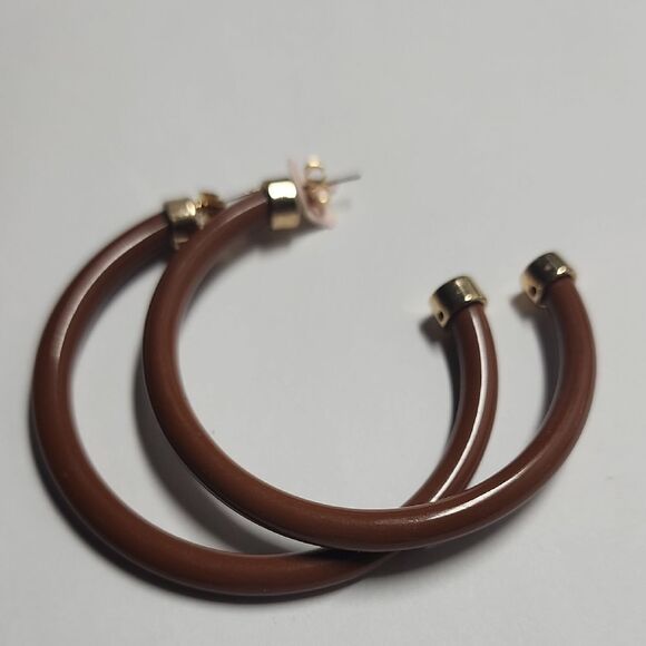 Hoo Hoops Brown And Gold Hoop Earrings - Picture 1 of 3